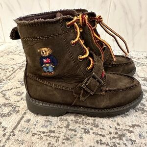 POLO Ralph Lauren Kids Leather Suede Ranger Bear Boots, Size 10 🐻